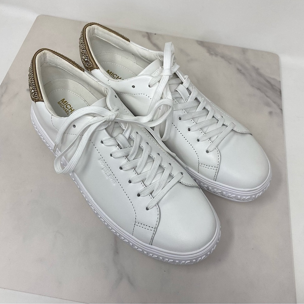 BRAND NEW! Michael Kors White and Gold Sneakers Contemporary Style - Picture 8 of 13